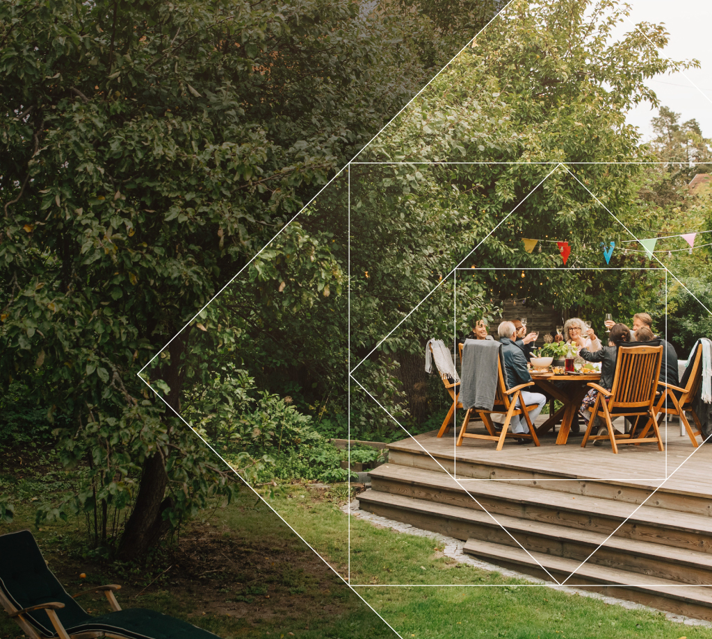 people on a deck, gathering