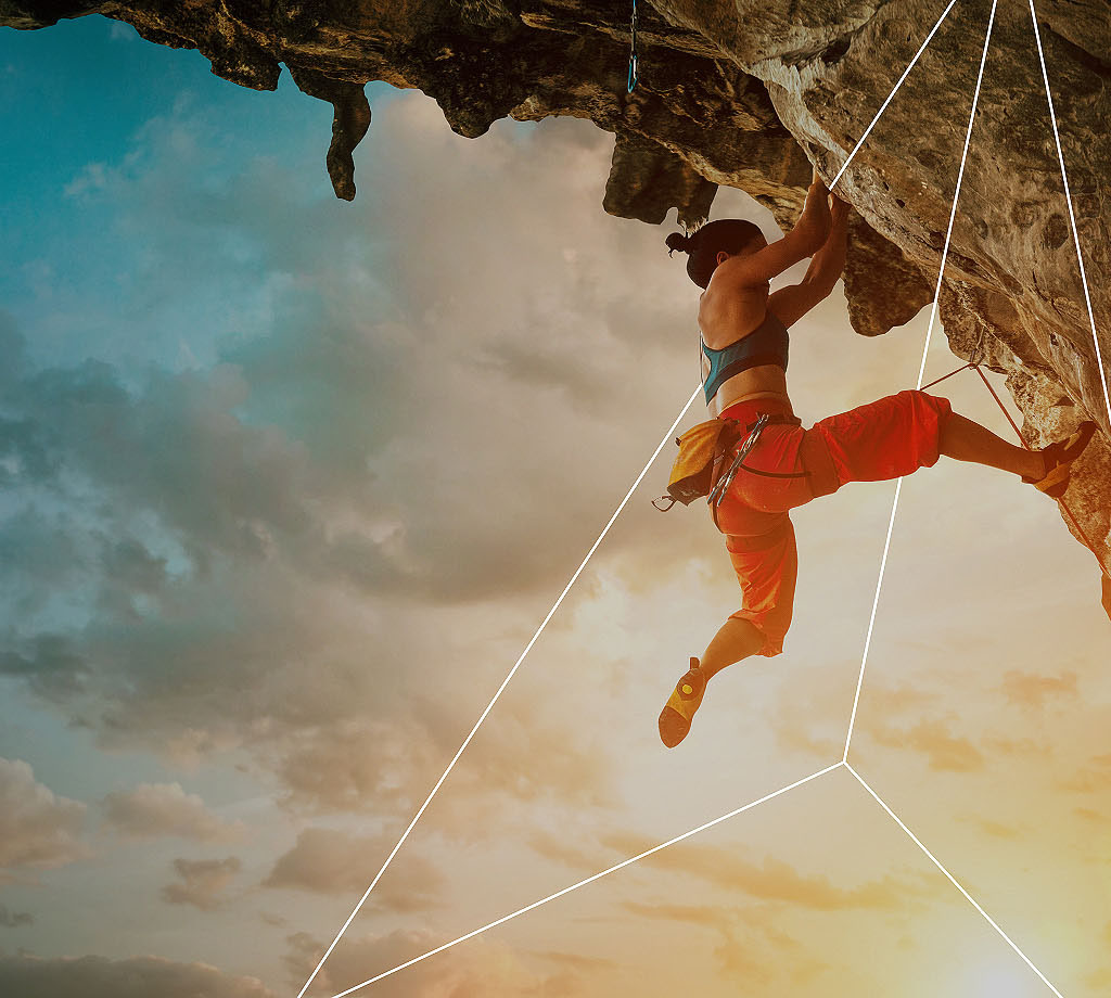 Guidehouse rock climbing at sunrise 