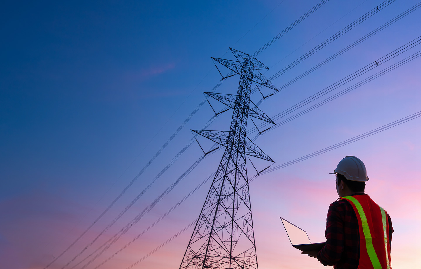 powerlines with cotton candy sunset