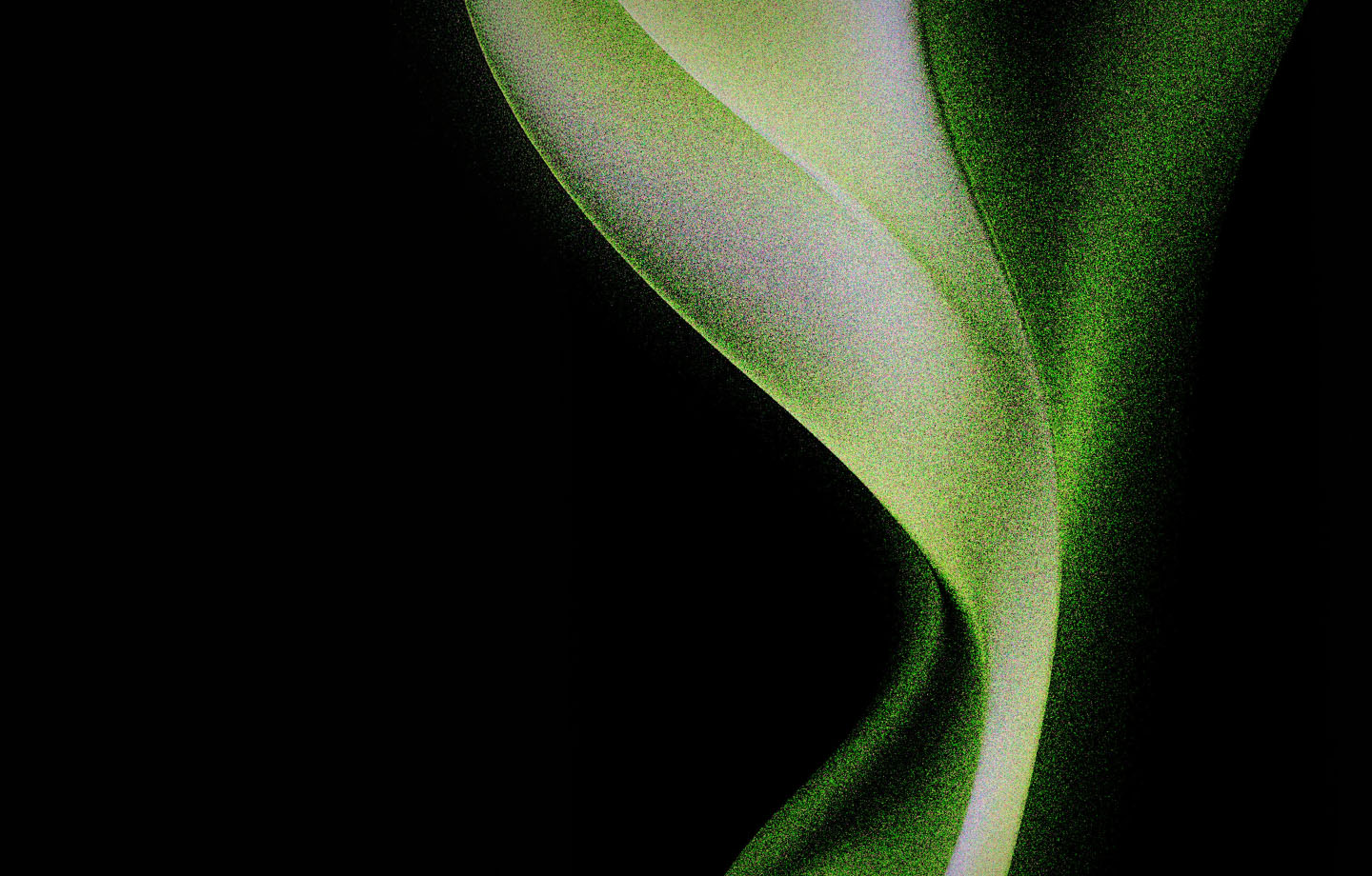 Green abstract waves through black background