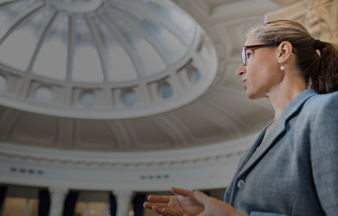 woman inside business building