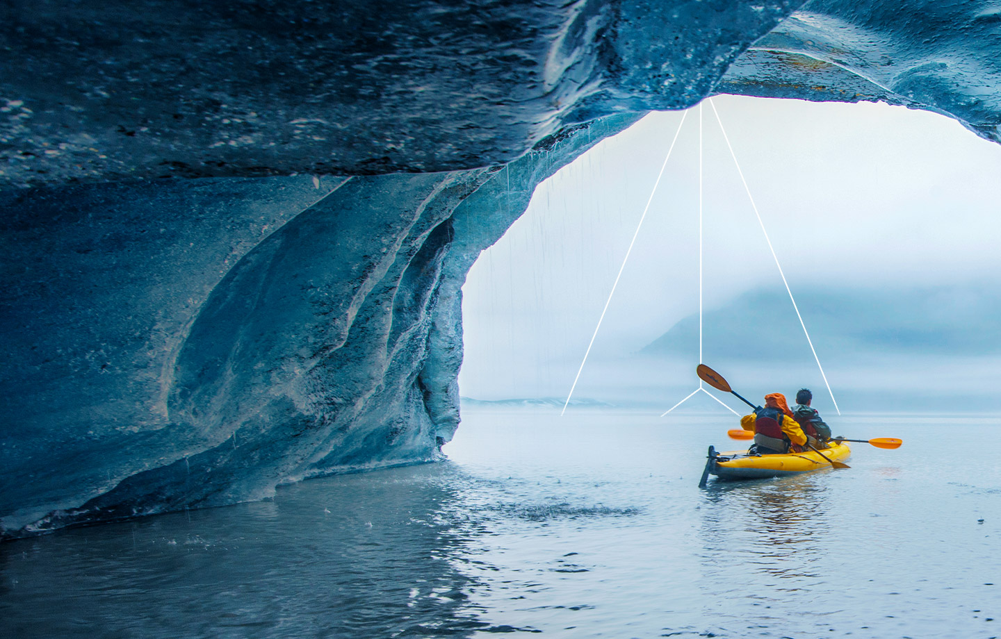 Kayaking through ice cave