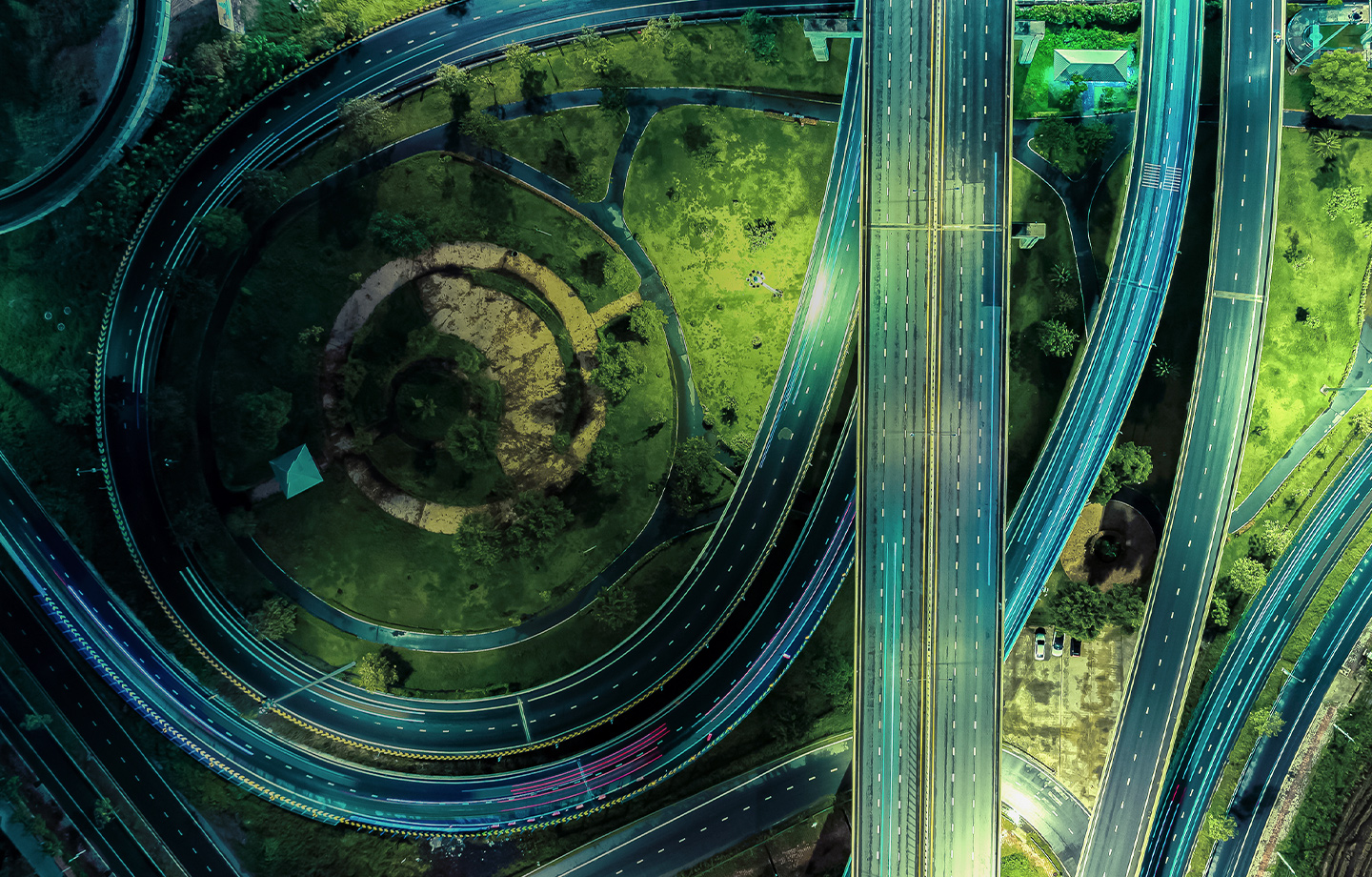 Aerial view of roads and bridge 