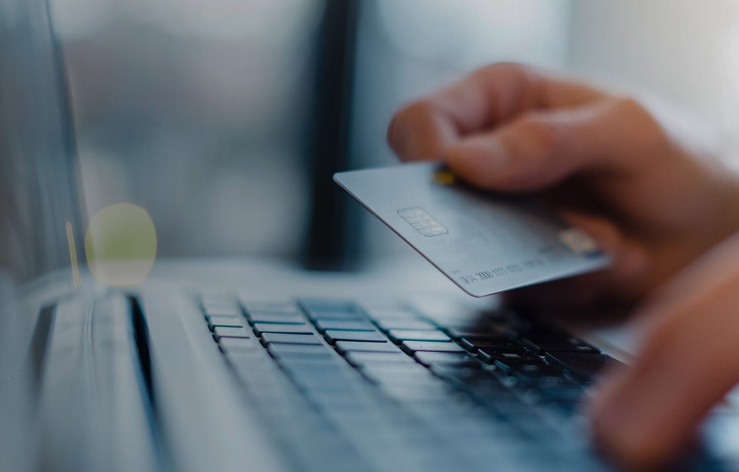 person entering credit card information on laptop