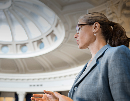 woman inside business building