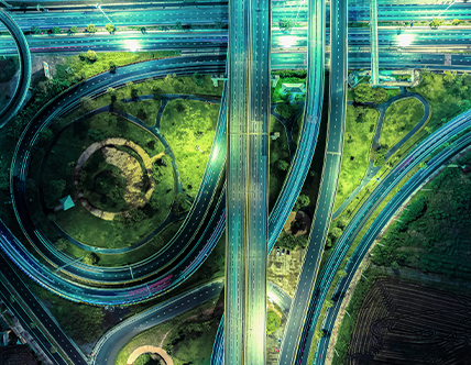 Aerial view of roads and bridge 