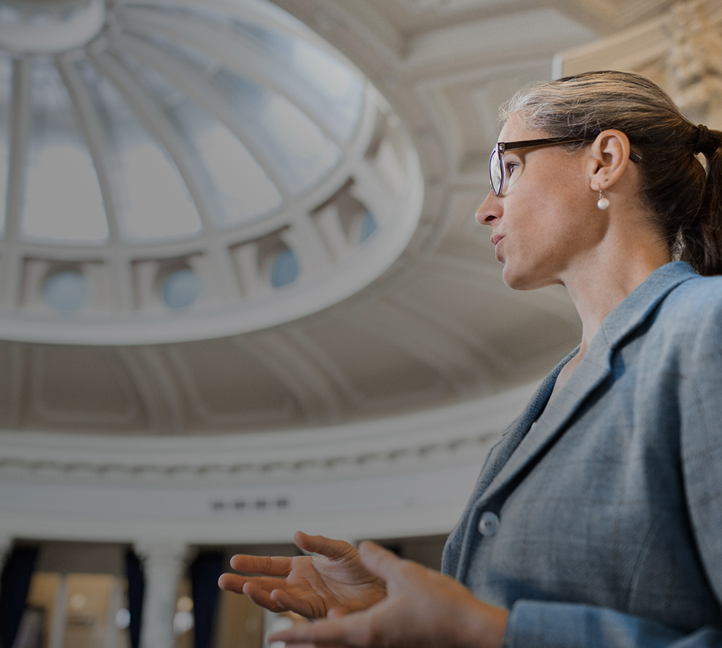 woman inside business building