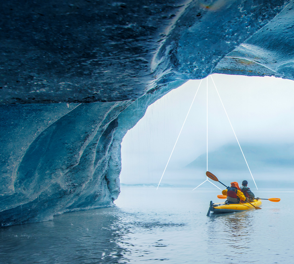 Kayaking through ice cave