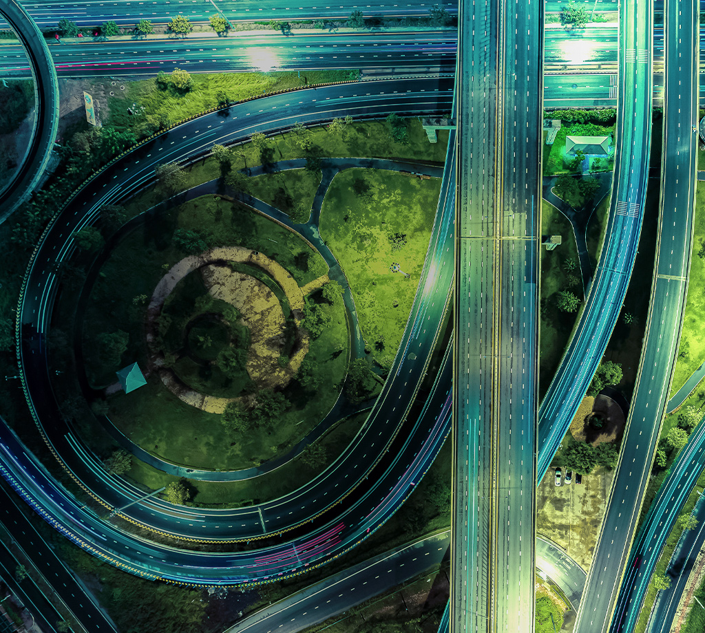 Aerial view of roads and bridge 