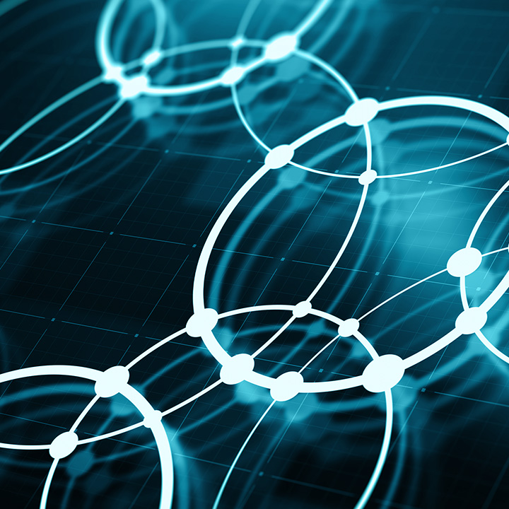 White circle diagram with blue background
