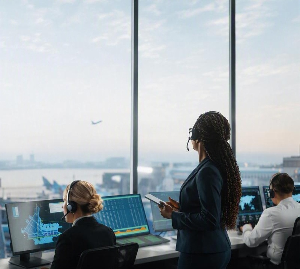 Air traffic controller looking out over the runway