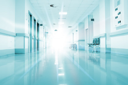 icy blue hospital hallway