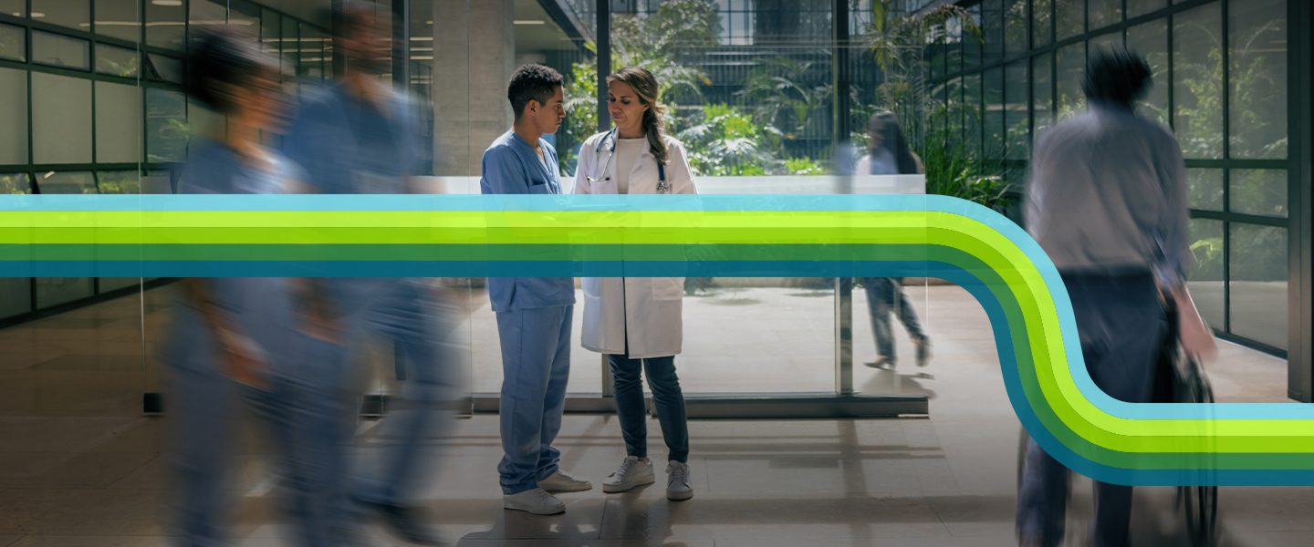 People talking with abstract