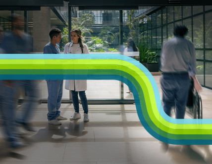 People talking with abstract