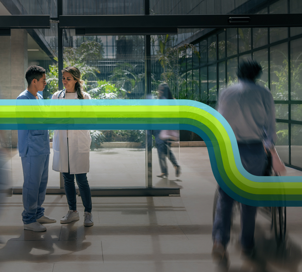 People talking with abstract