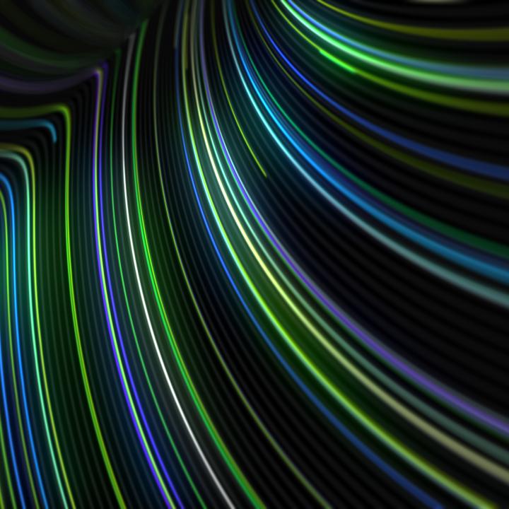Extreme close-up inside two entwined green and blue coil spring toys