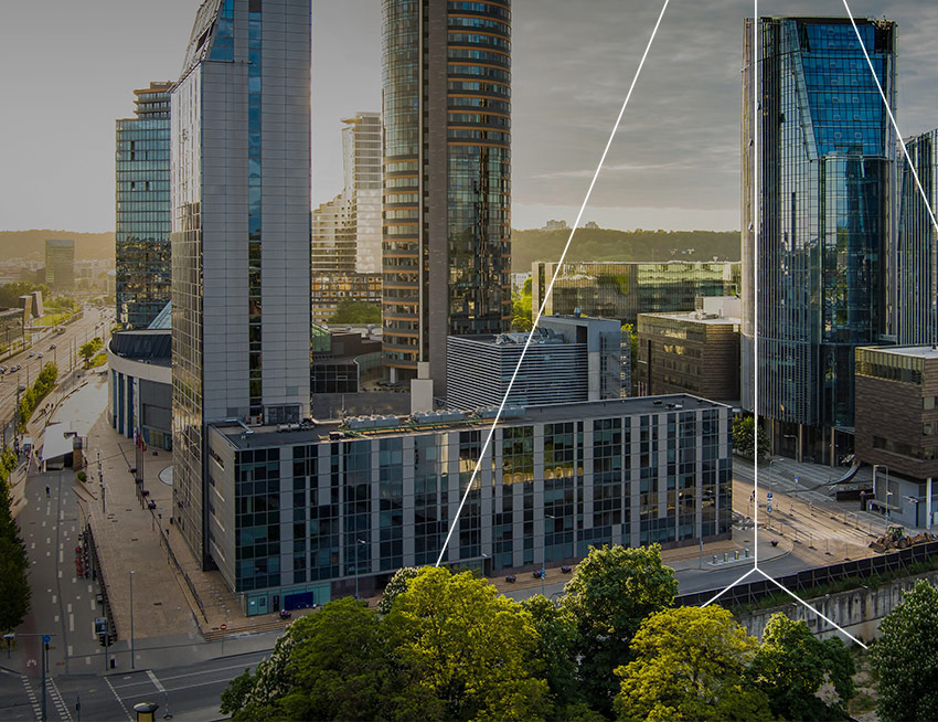 Buildings next to a highway