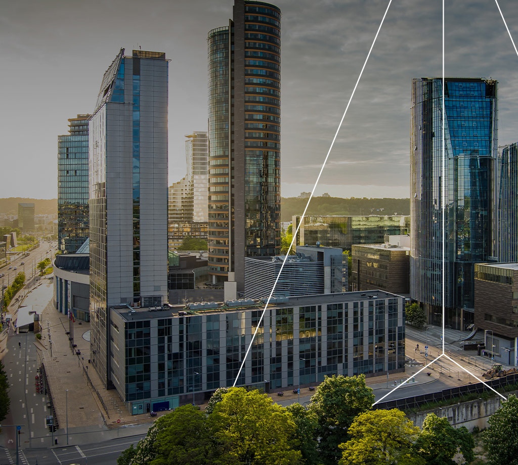 Buildings next to a highway