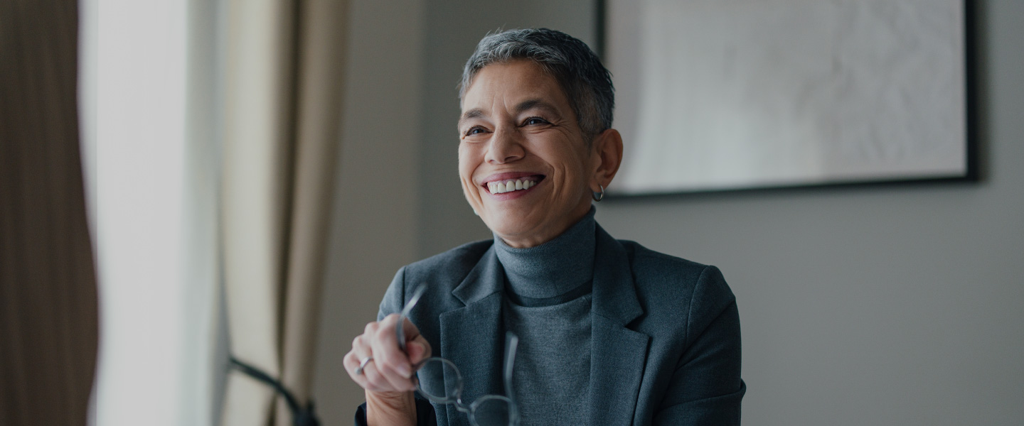 Woman in conversation smiling